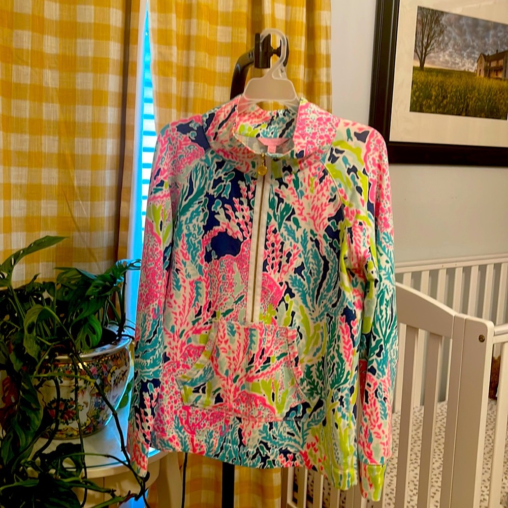 Lilly Pulitzer Popover Sweatshirt Zip Up With Pocket Women Size Medium M